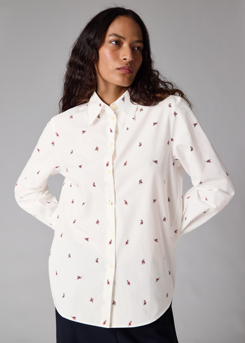 Women's Ecru 'Ditsy Cat' Cotton Shirt 4