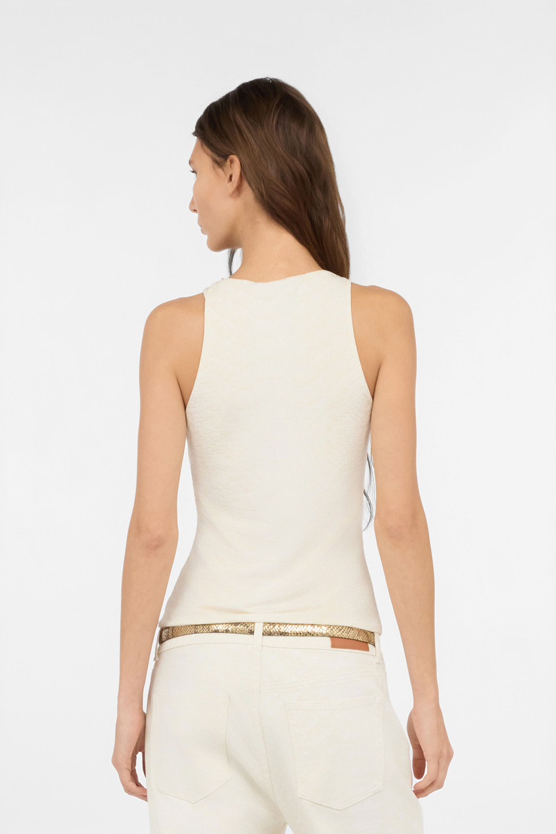 White Sleeveless Top with Snake and Scale Print 4