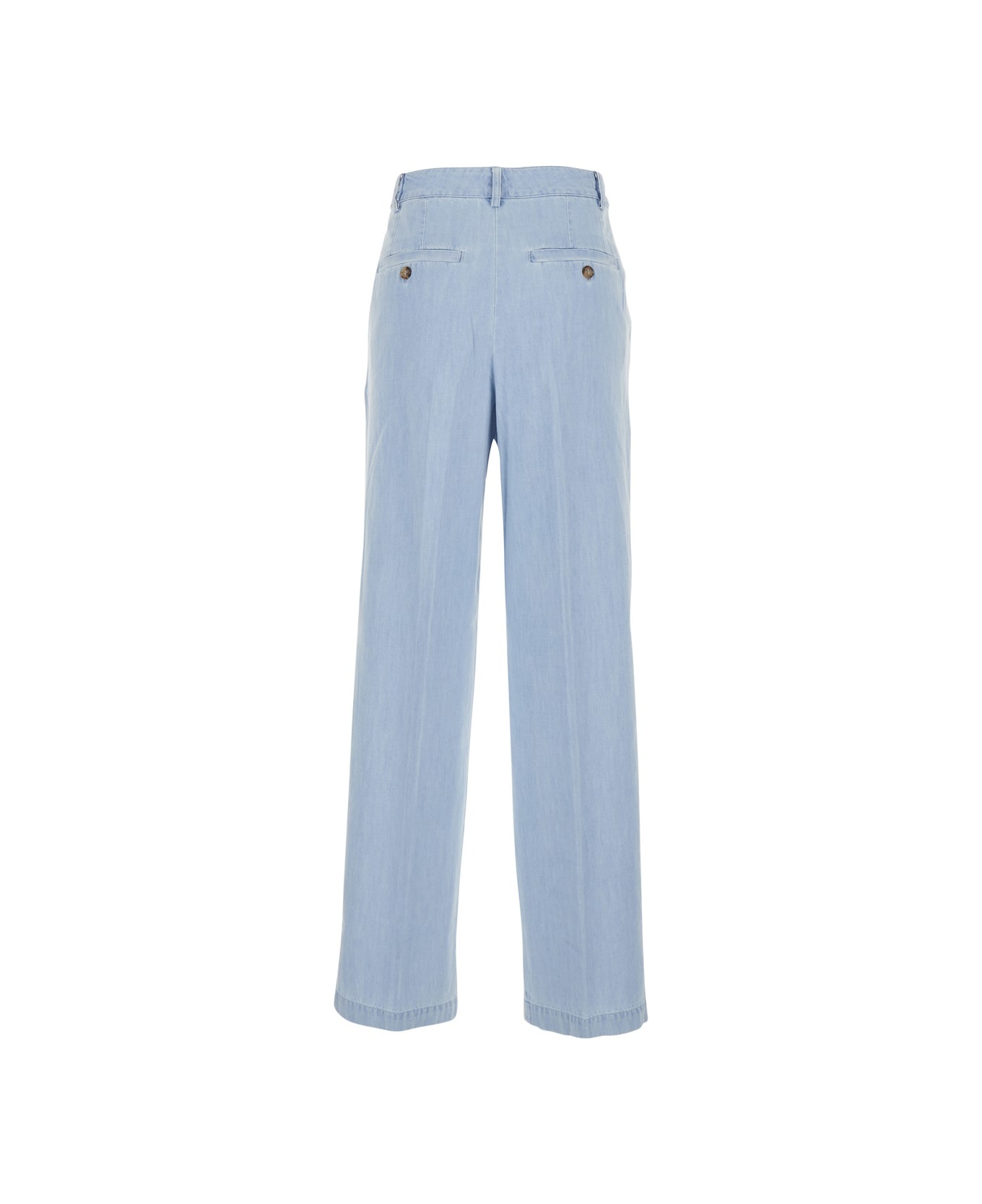'joseon' Light Blue Pants With Belt Loops And Pleats On The Front In Cotton Woman - 2