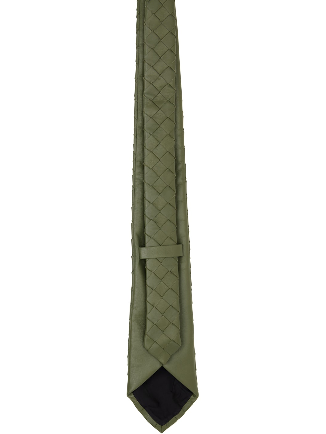 Khaki Intrecciato Leather Tie - 2
