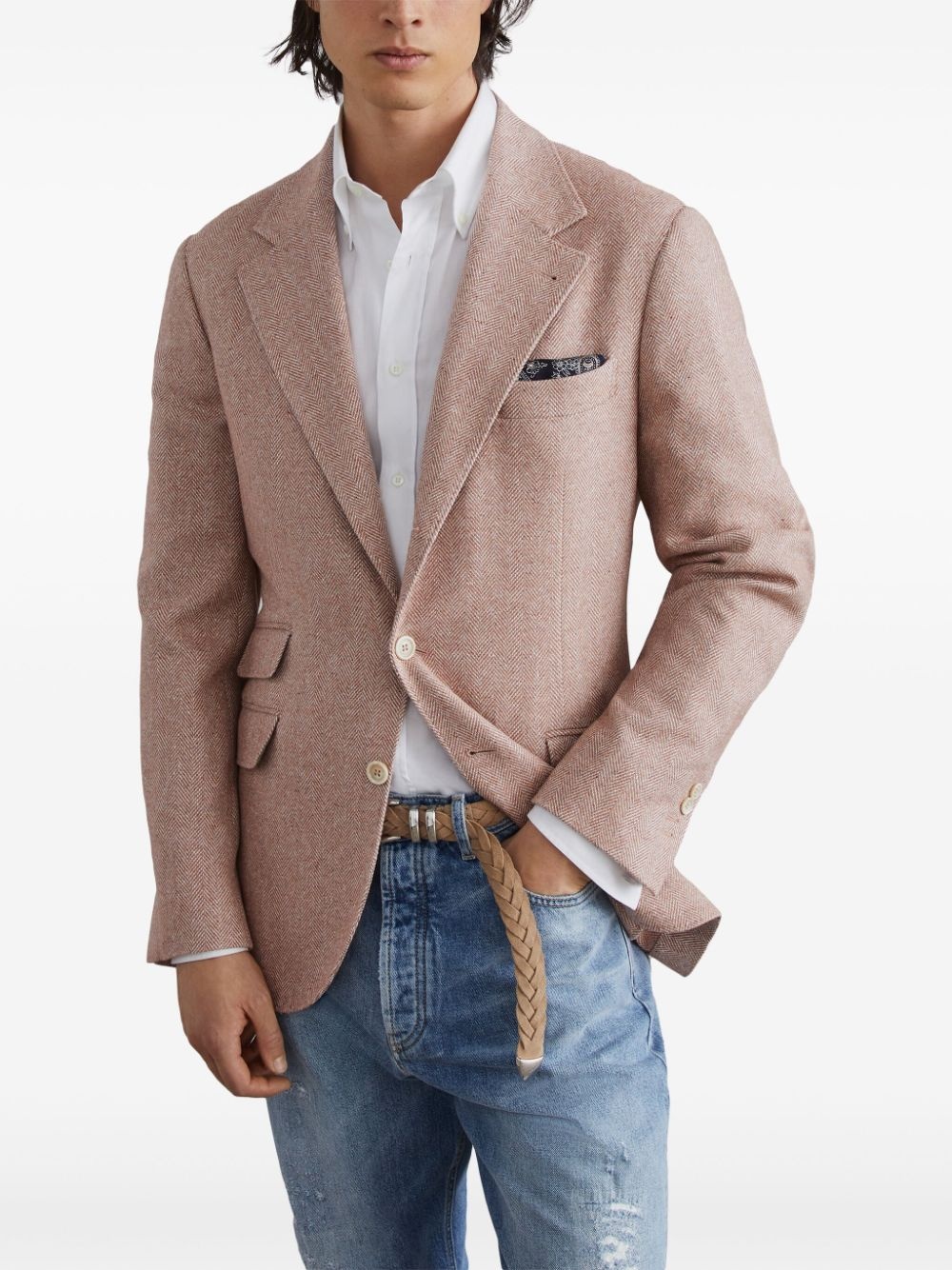 herringbone linen blazer - 3