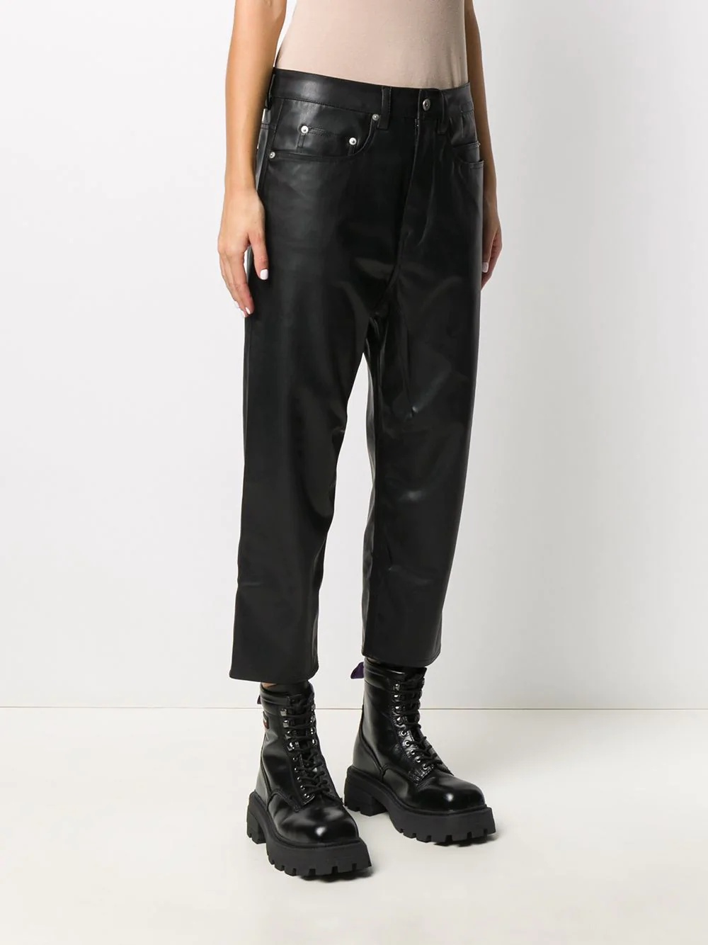 cropped faux-leather trousers - 3