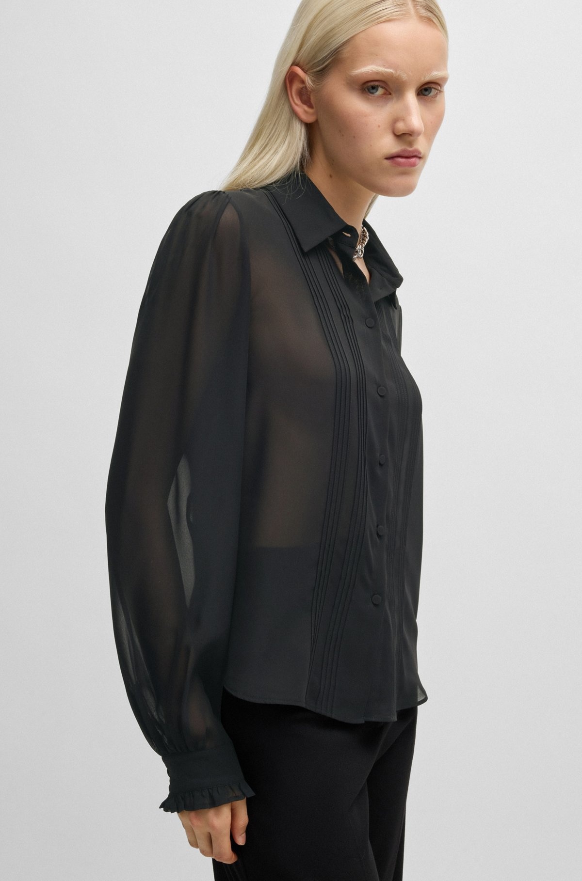 SHEER CHIFFON BLOUSE WITH FRONT PLEATS - 6