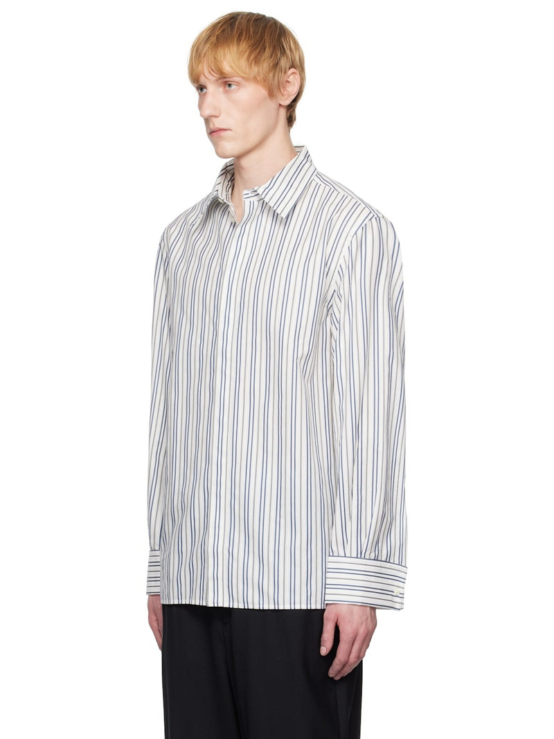 Marine Serre Off-White & Navy Regenerated Striped Poplin Button Up Shirt outlook