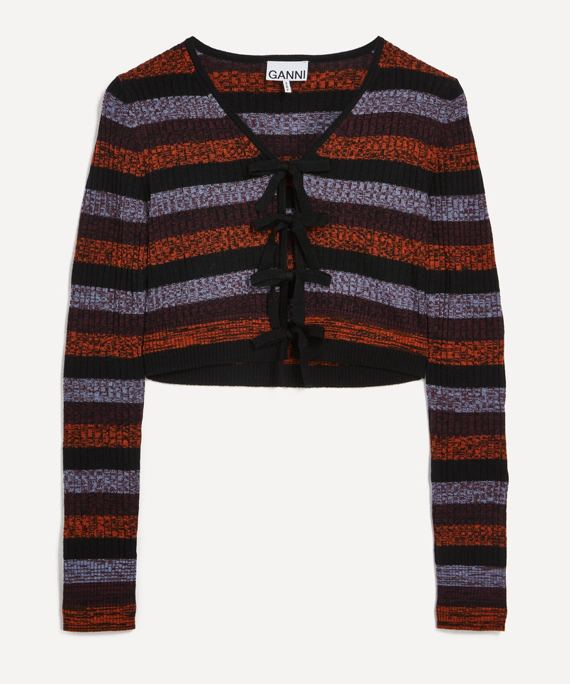 Striped Merino Ribbed Cropped Cardigan - 1