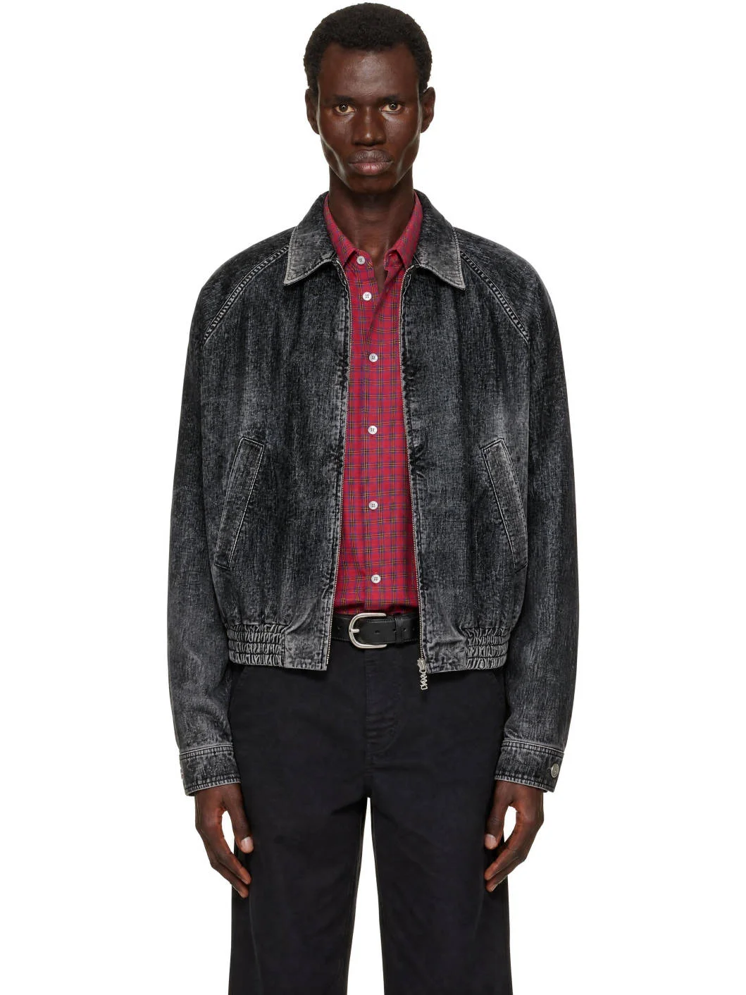 Black Flocked Denim Jacket - 1