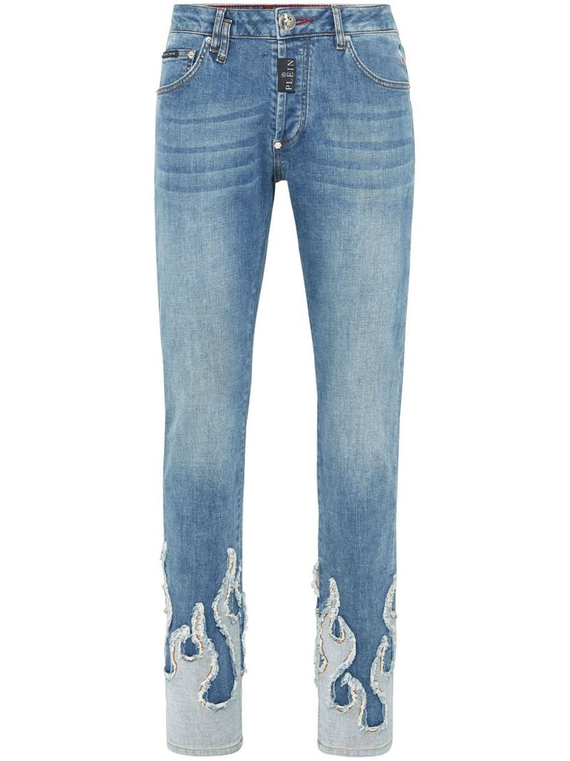flame-appliqué jeans 1