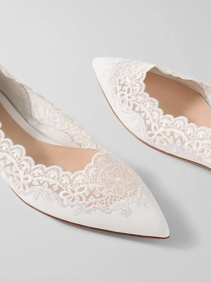 Lace-trimmed leather point-toe flats 4