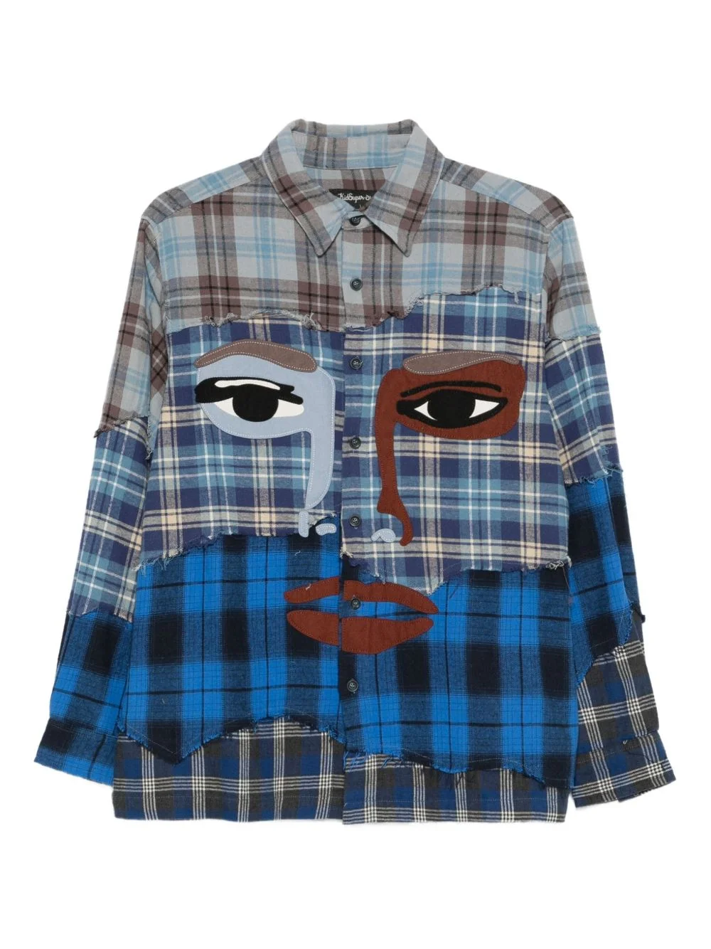 face-appliqué patchwork shirt - 1