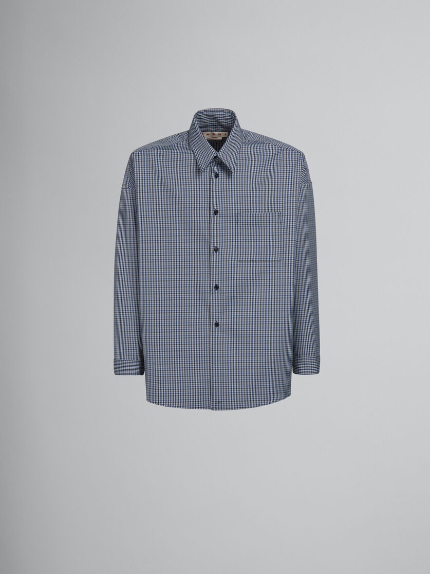 BLUE COMPACT WOOL SHIRT WITH CHECKED MOTIF - 1