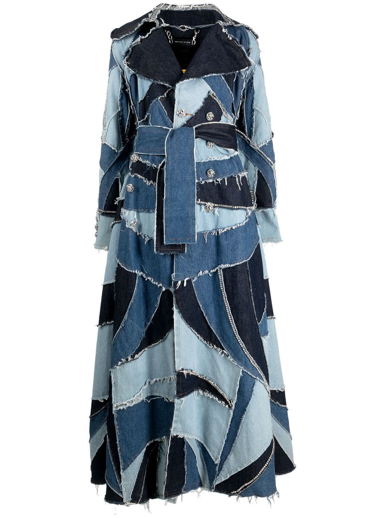 denim-patchwork double-breasted coat 1