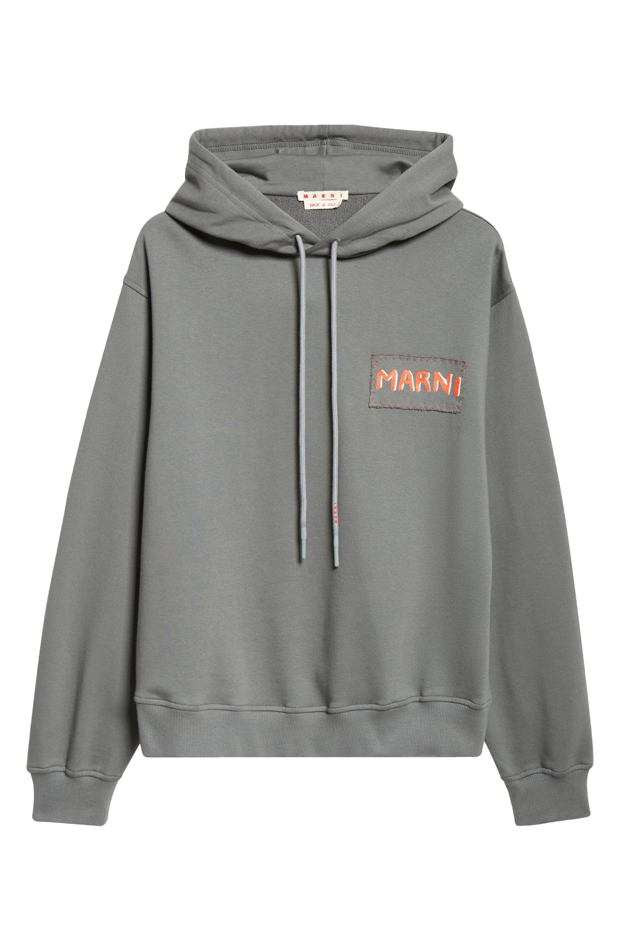 Marni Logo Patch Cotton French Terry Hoodie in Grey at Nordstrom - 5