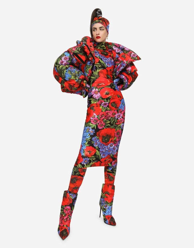 Dolce & Gabbana Short meadow-print nylon down jacket outlook