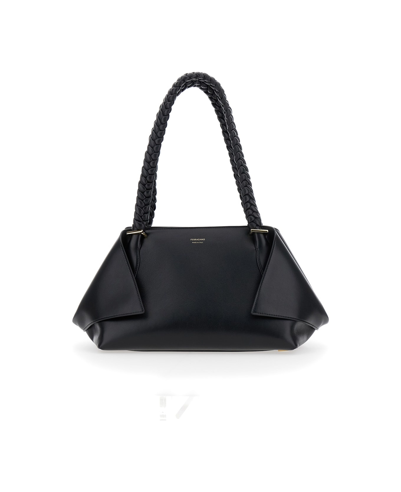 'the Scarf Bag' Black Shoulder Bag With Braided Handles And Folded Corners In Leather Woman - 1