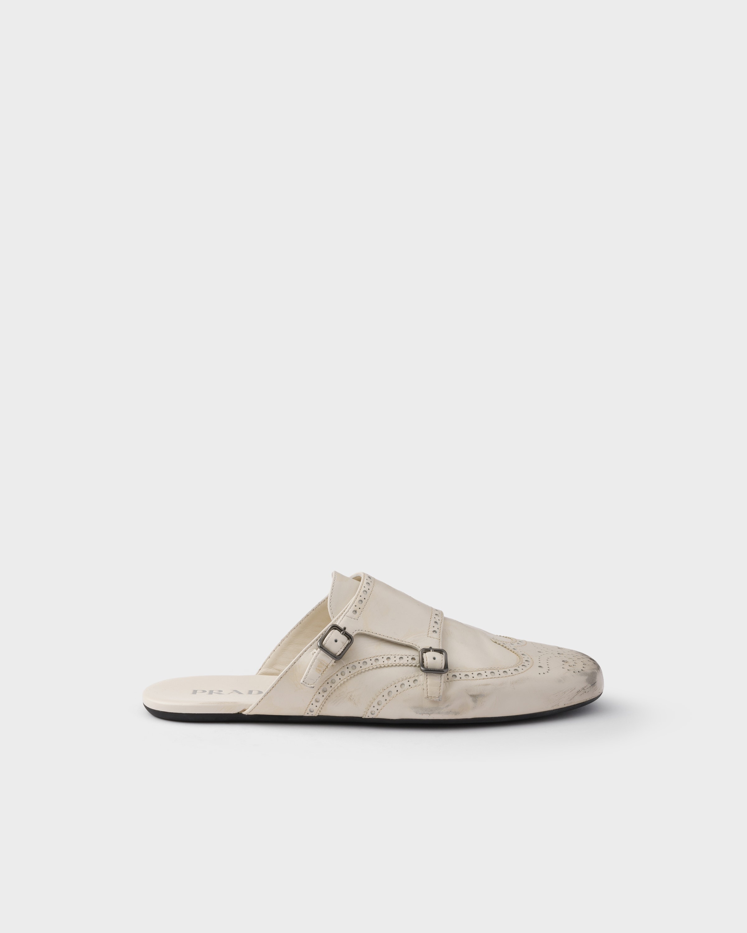 Shuffle antiqued leather double monk strap mules - 2