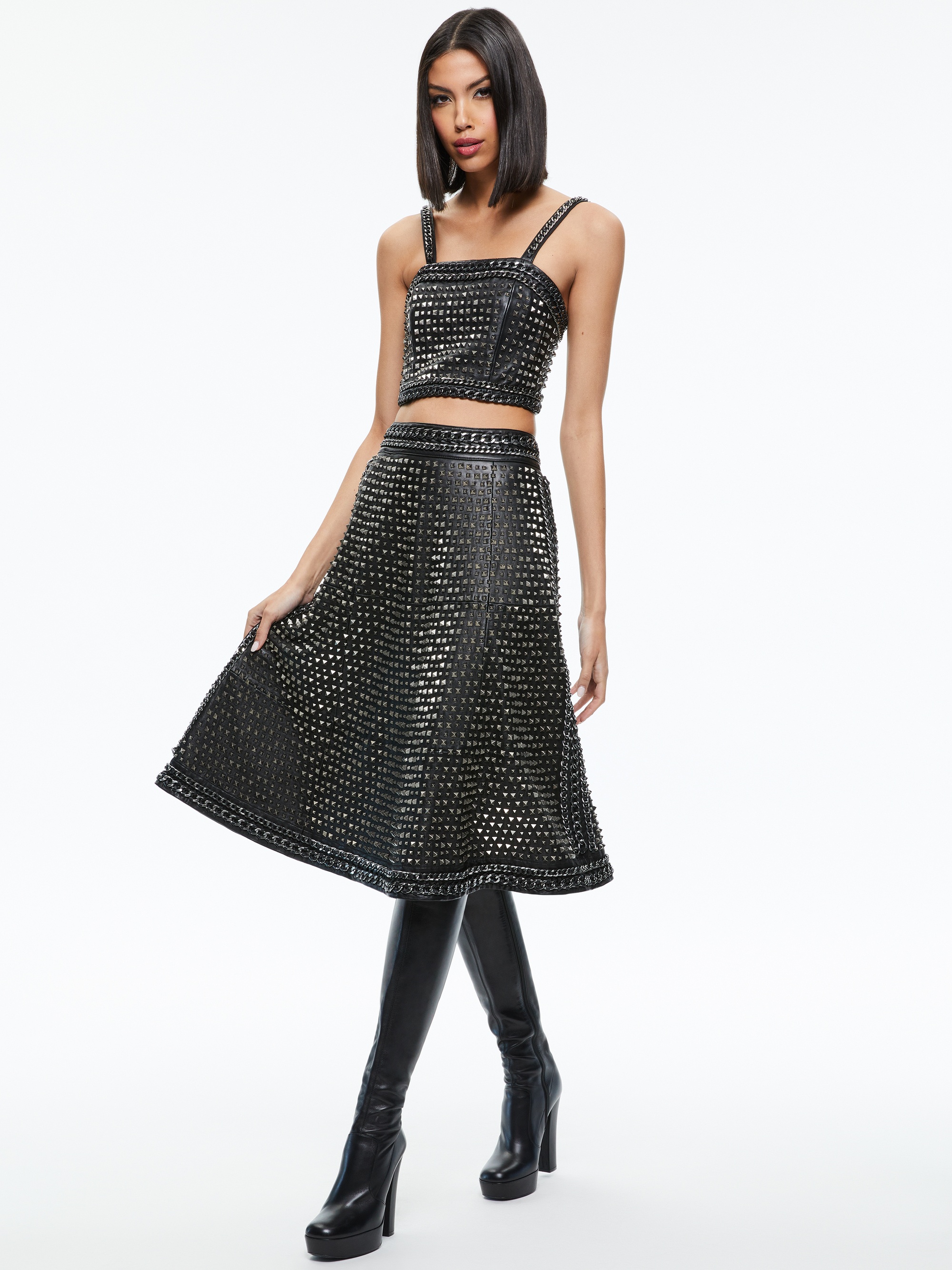 SOSIE STUDDED LEATHER MIDI SKIRT - 5