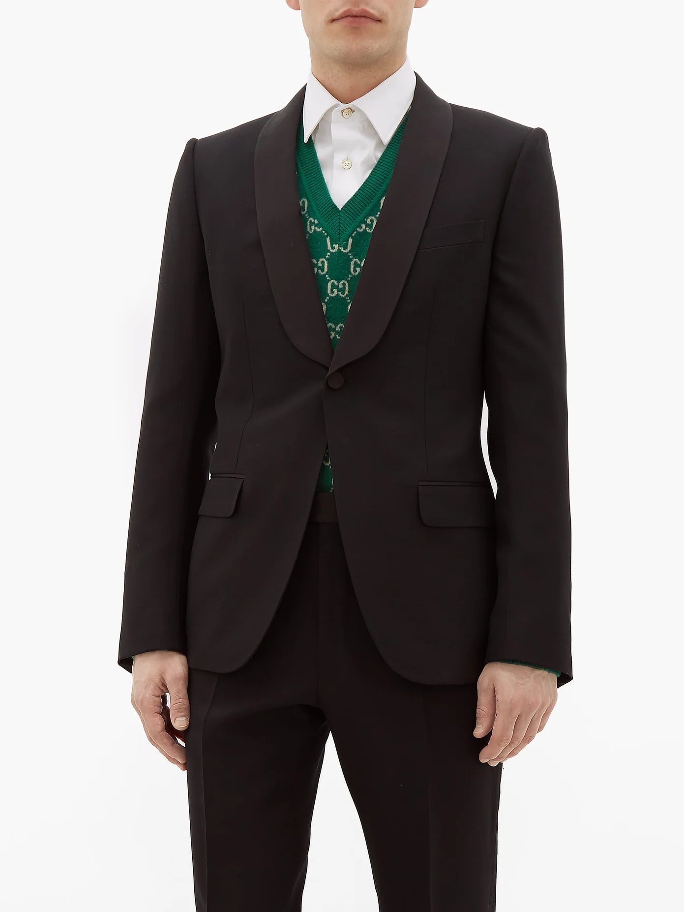 Grosgrain-trim wool-blend twill tuxedo suit - 6