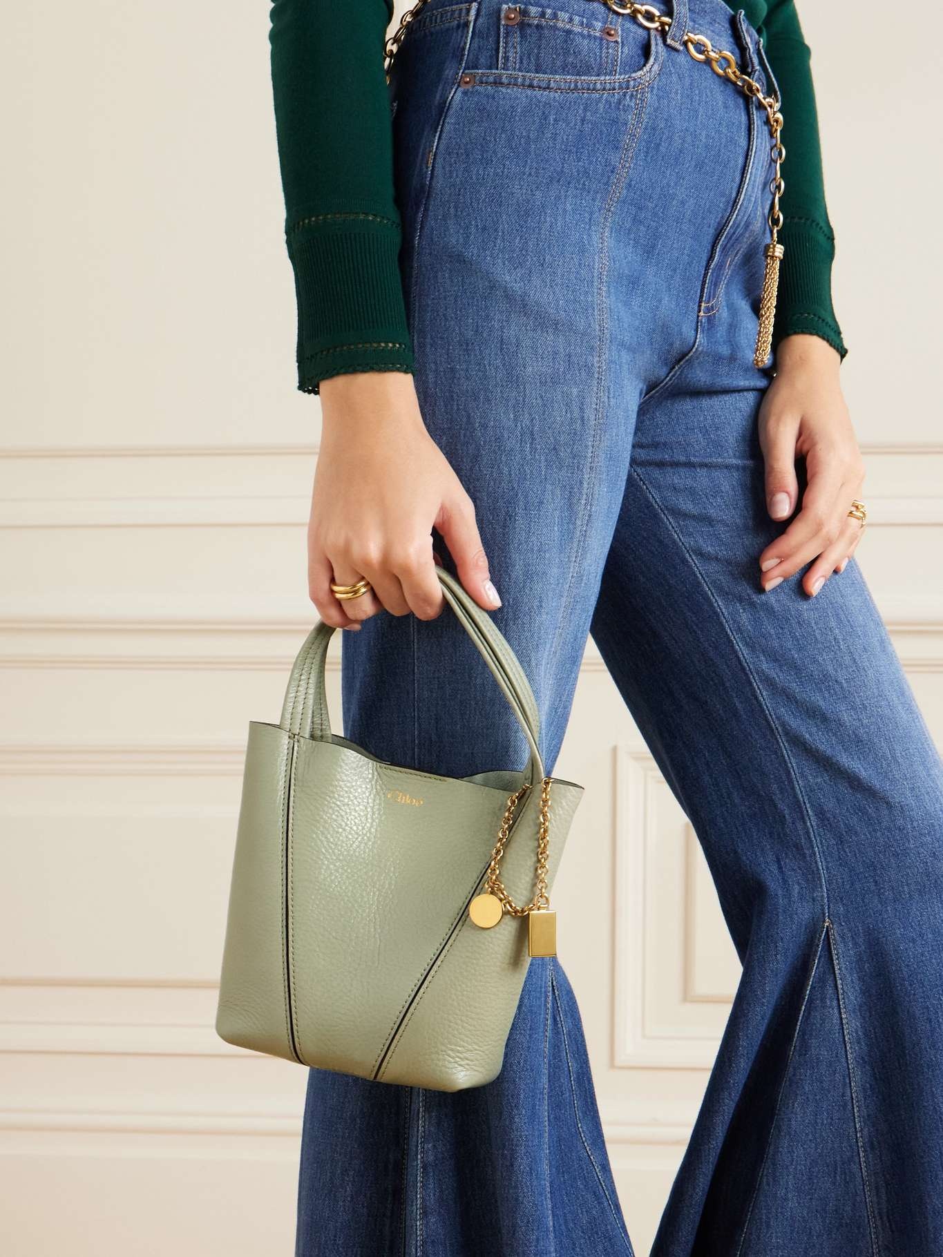 Chloé Spin small embellished paneled textured-leather tote