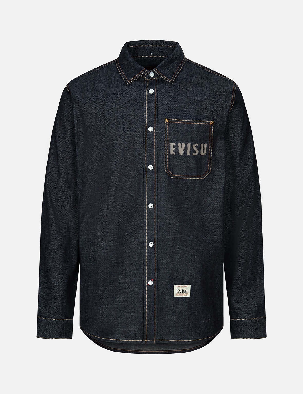 KUMADORI DARUMA DAICOCK PRINT REGULAR FIT DENIM SHIRT - 1