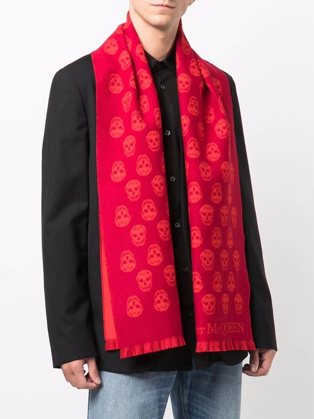 skull-embroidered wool scarf - 2