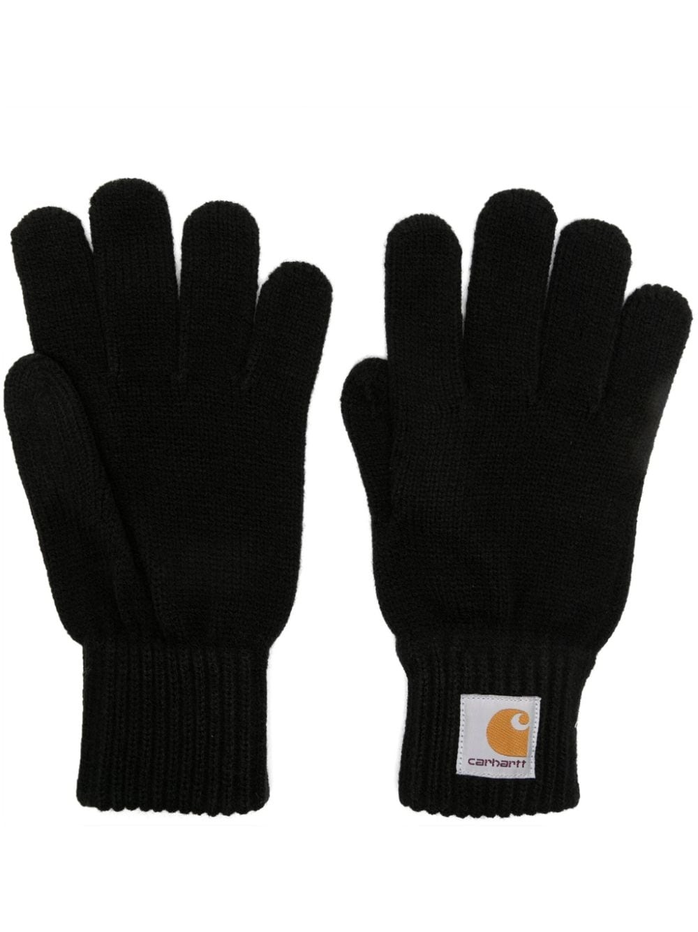 logo-patch knitted gloves - 1