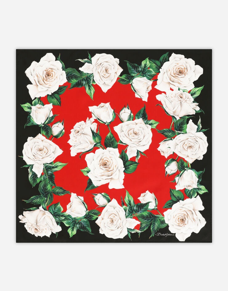 Twill scarf with white rose print (90 x 90) - 1