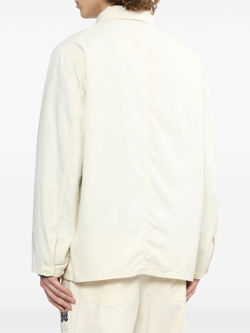 logo-embroidered cotton shirt jacket - 4