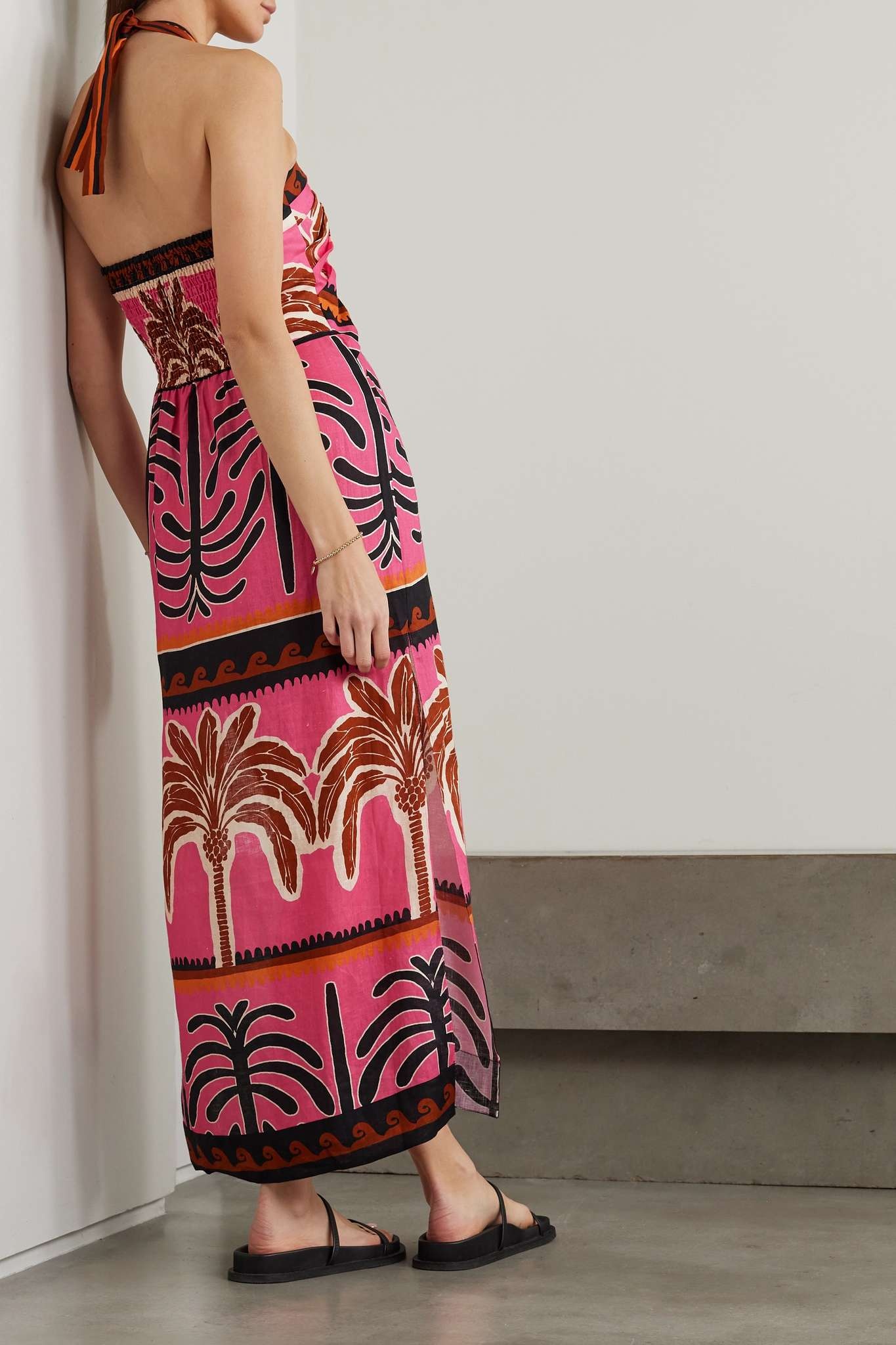 + NET SUSTAIN Unexpected Symbolism cutout printed linen halterneck midi dress - 3