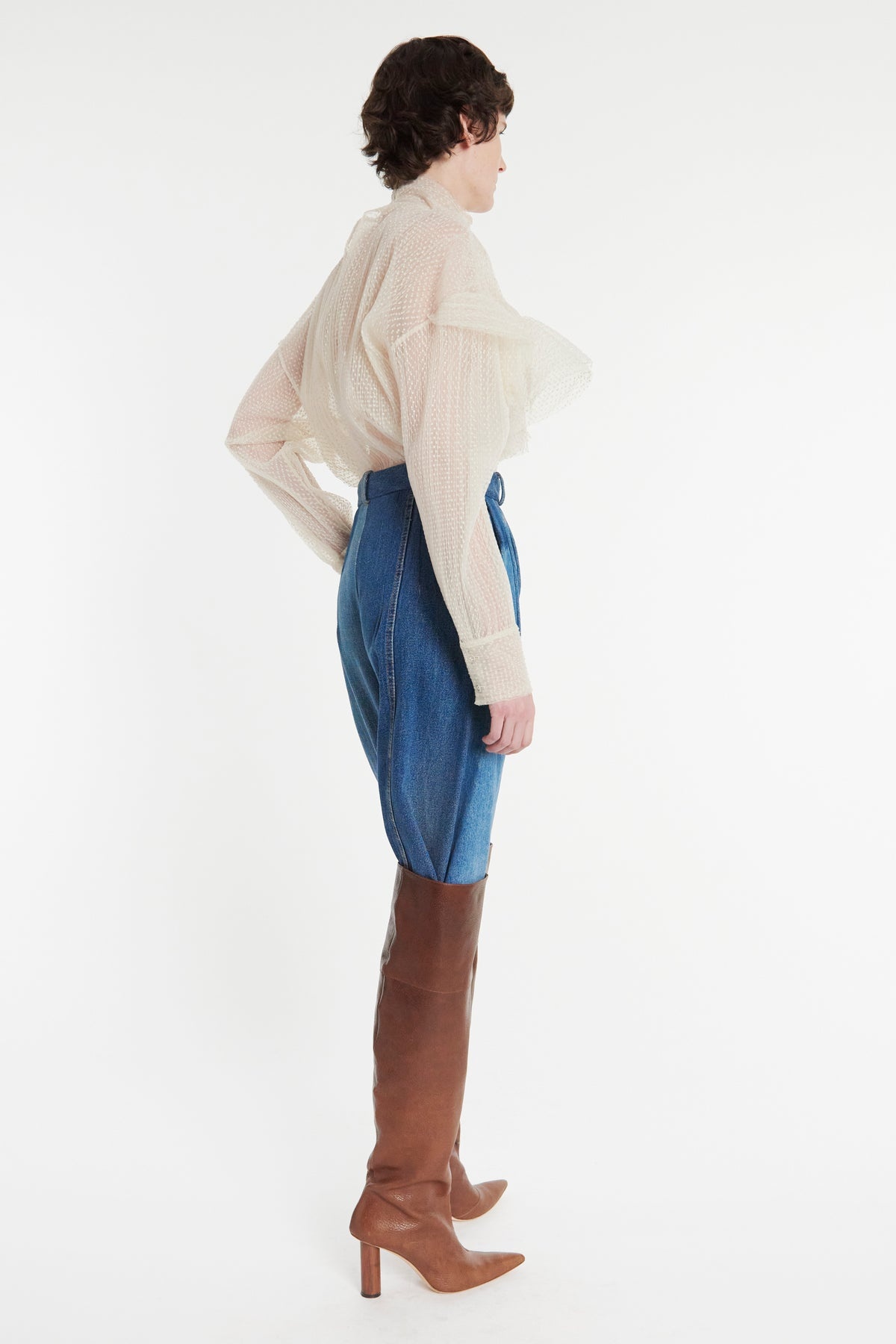 DOUBLE LAYERED TULLE TOP WITH CHEST FRILL DETAIL IVORY - 2