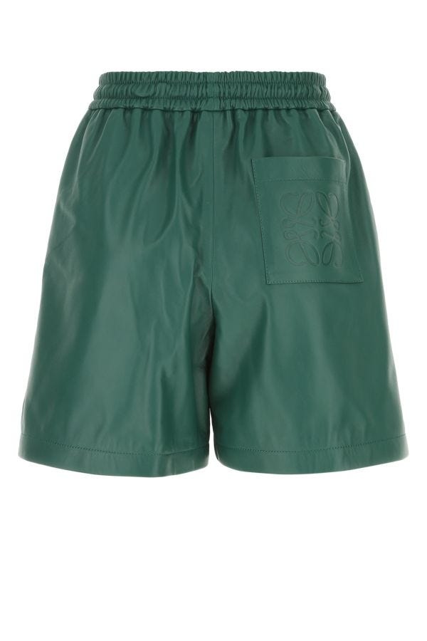 Loewe Woman Bottle Green Nappa Leather Shorts - 2