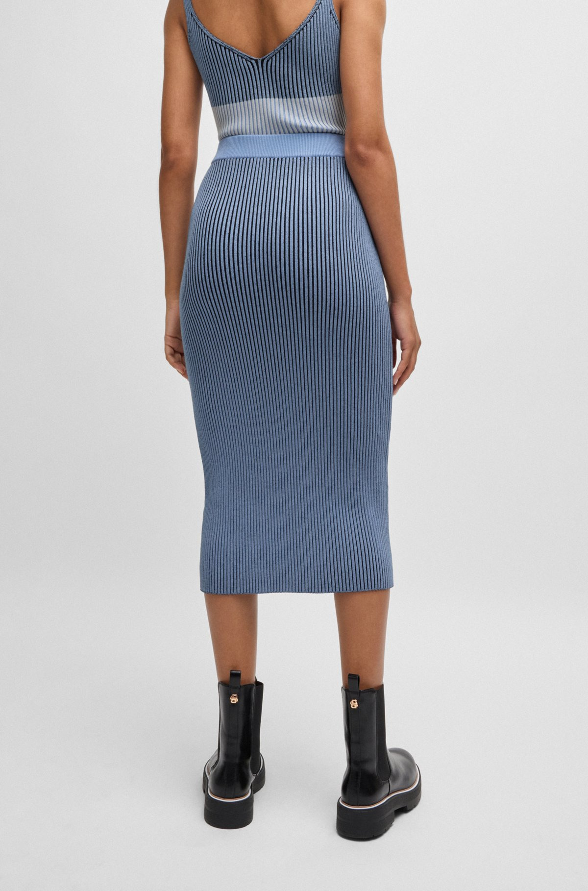 KNITTED TUBE SKIRT WITH TWO-TONE RIB - 4