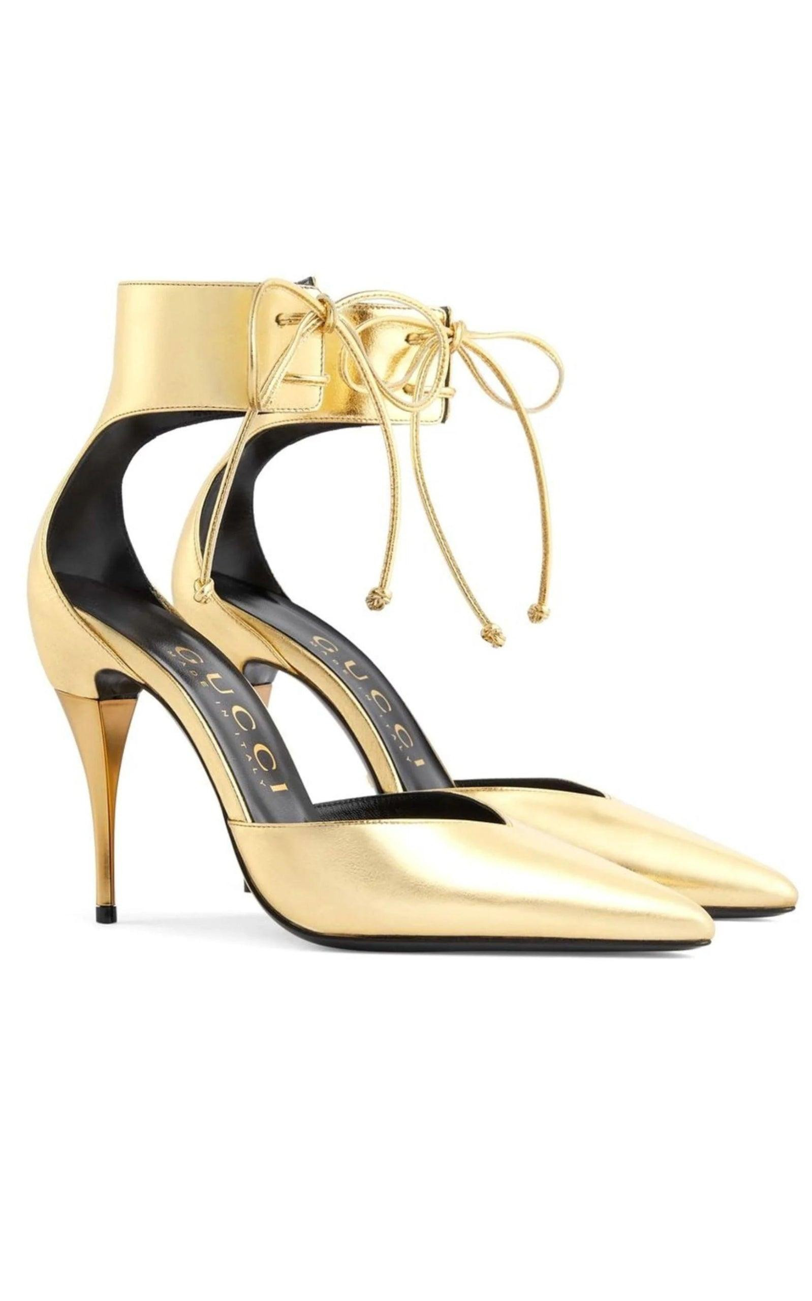 Priscilla Glossed-Leather Pumps in Gold - 3
