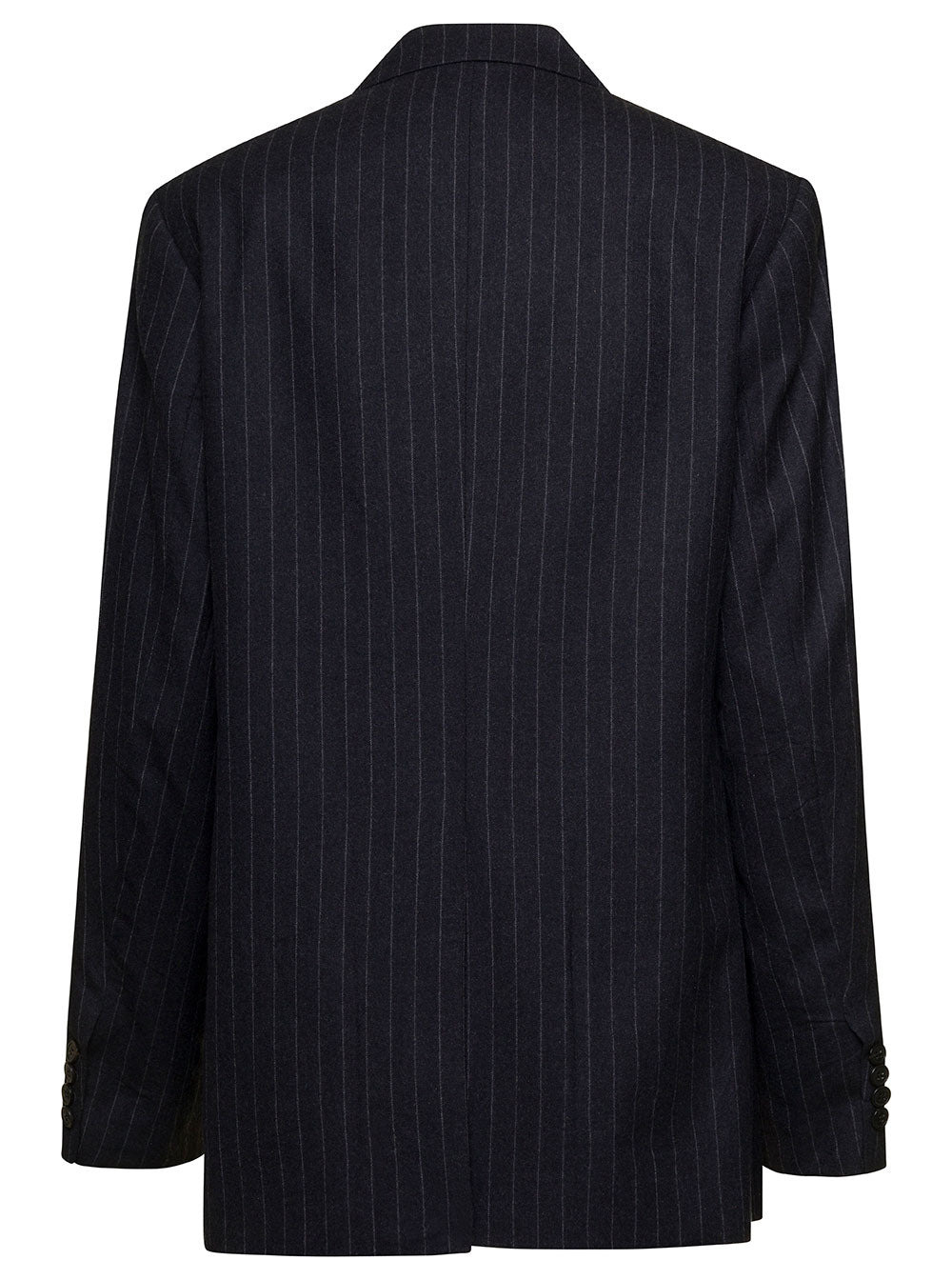 Dries Van Noten Women Black Double-Breasted Pinstripe Jacket With Laminated Print In Wool Woman - 2