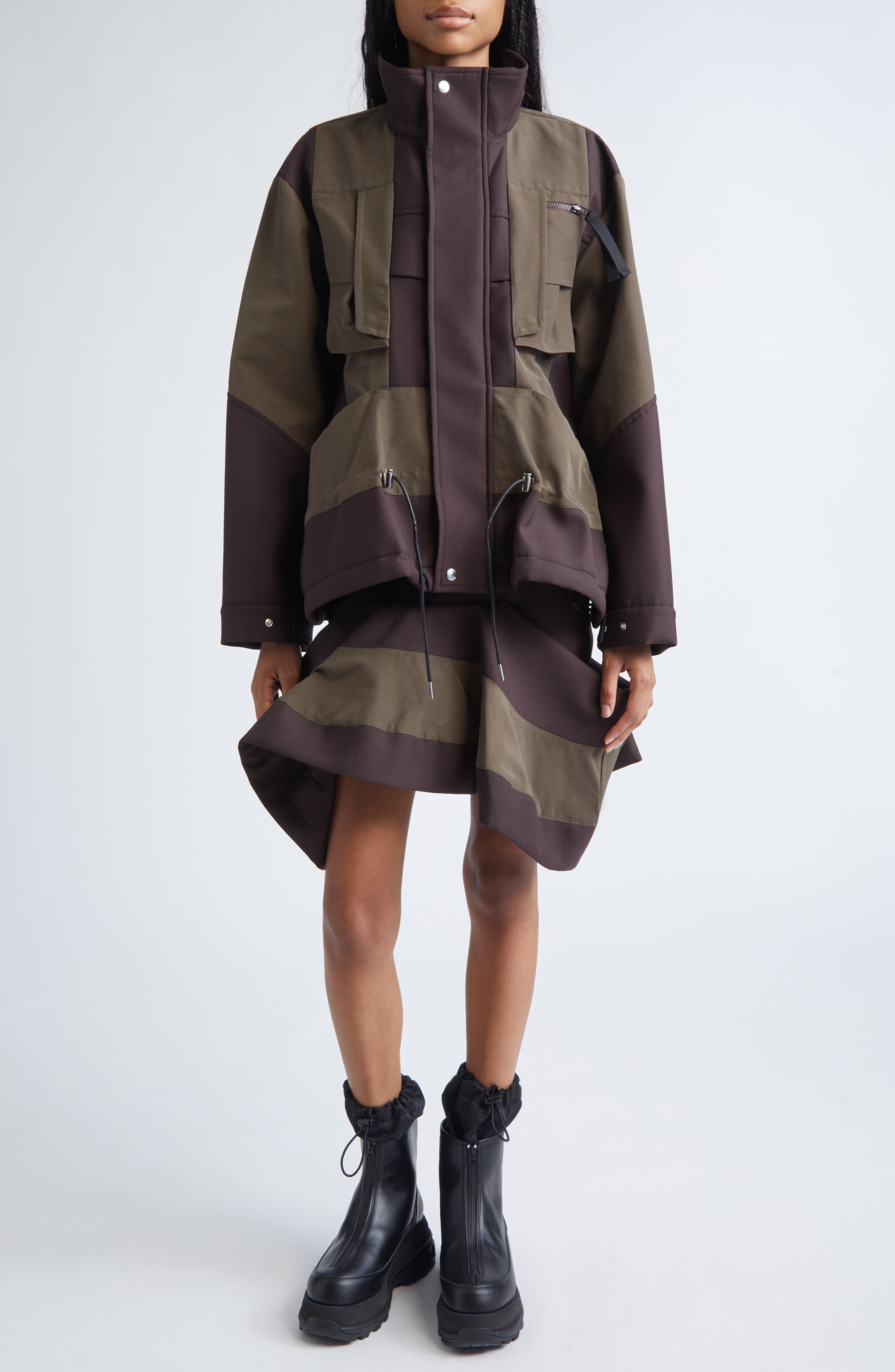 Sacai Mixed Media Skirt in Brown at Nordstrom - 2