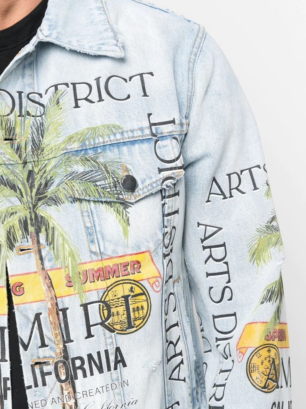 graphic-print distressed-effect denim jacket - 5