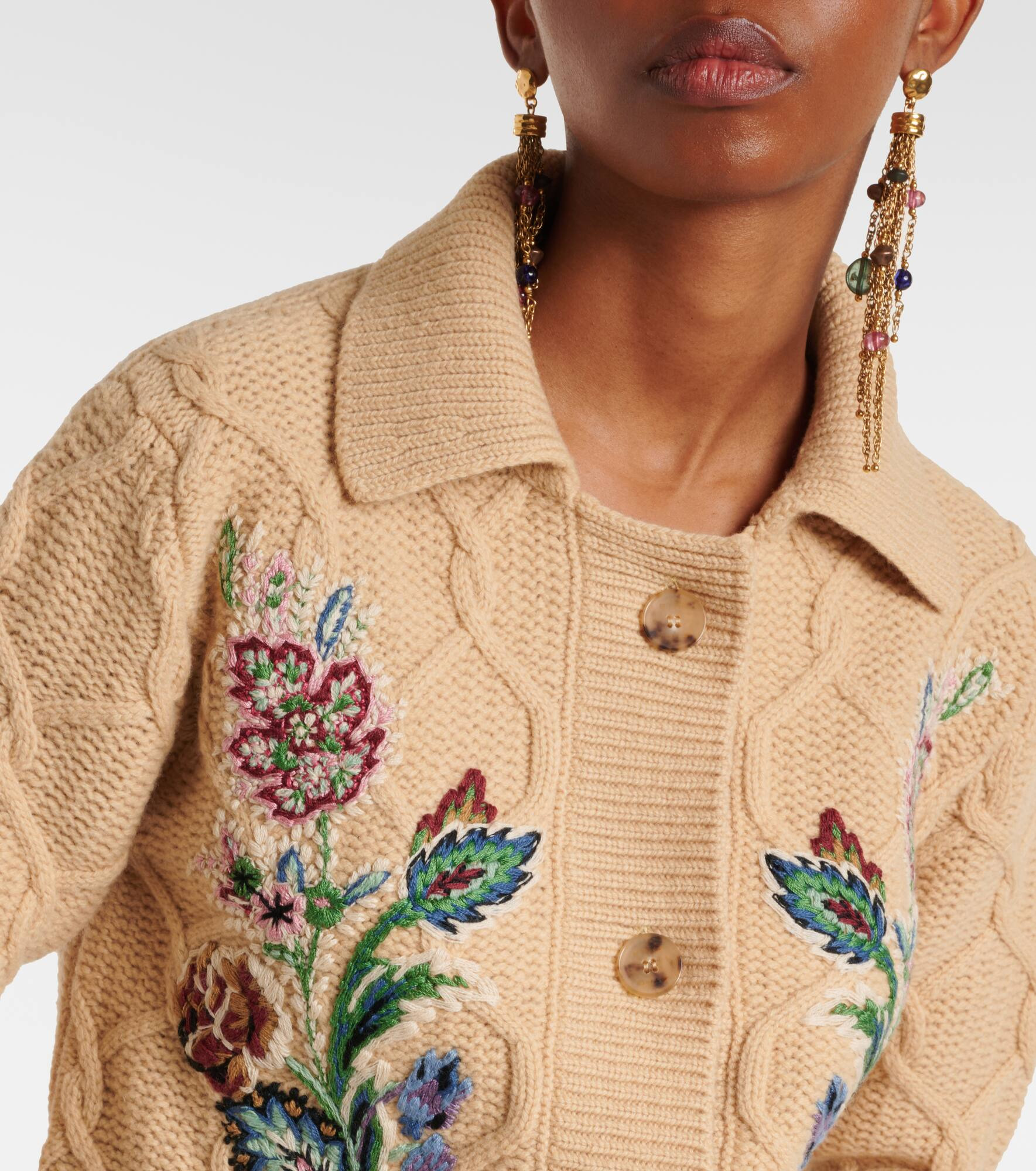 Embroidered wool and cashmere cardigan - 4