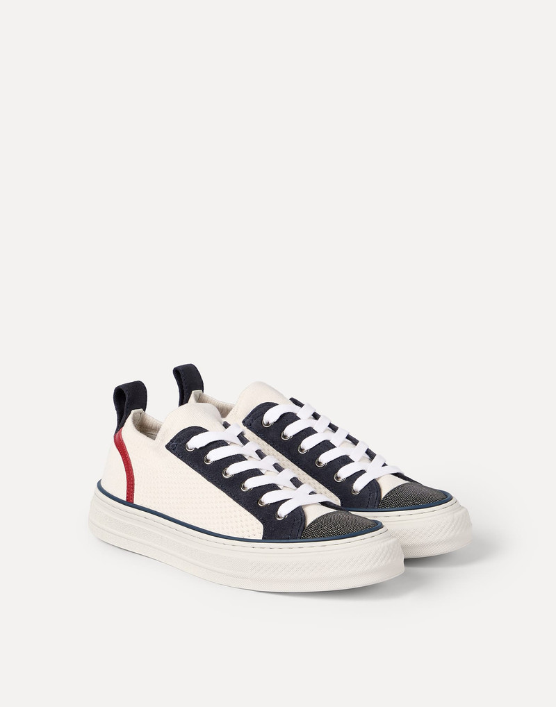 Cotton knit and suede sneakers with precious toe 2