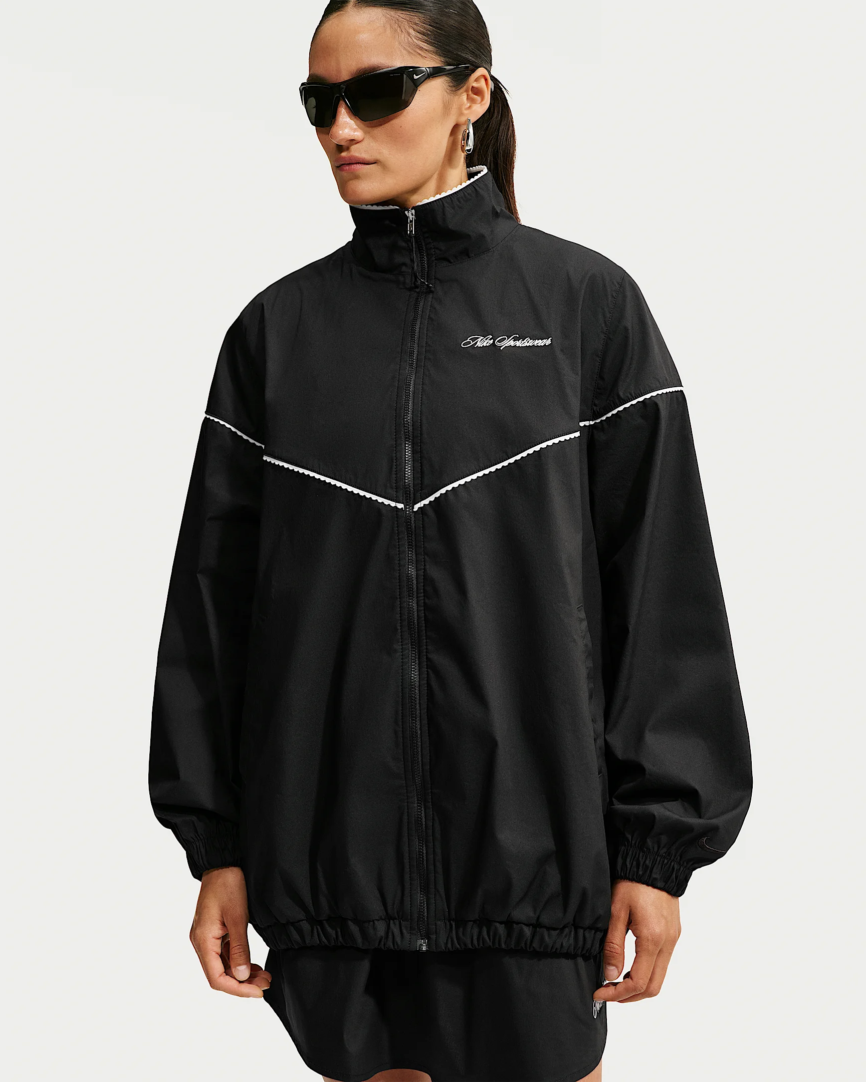 Nike Sportswear Women's Oversized Scalloped-Trim Poplin Track Jacket - 1