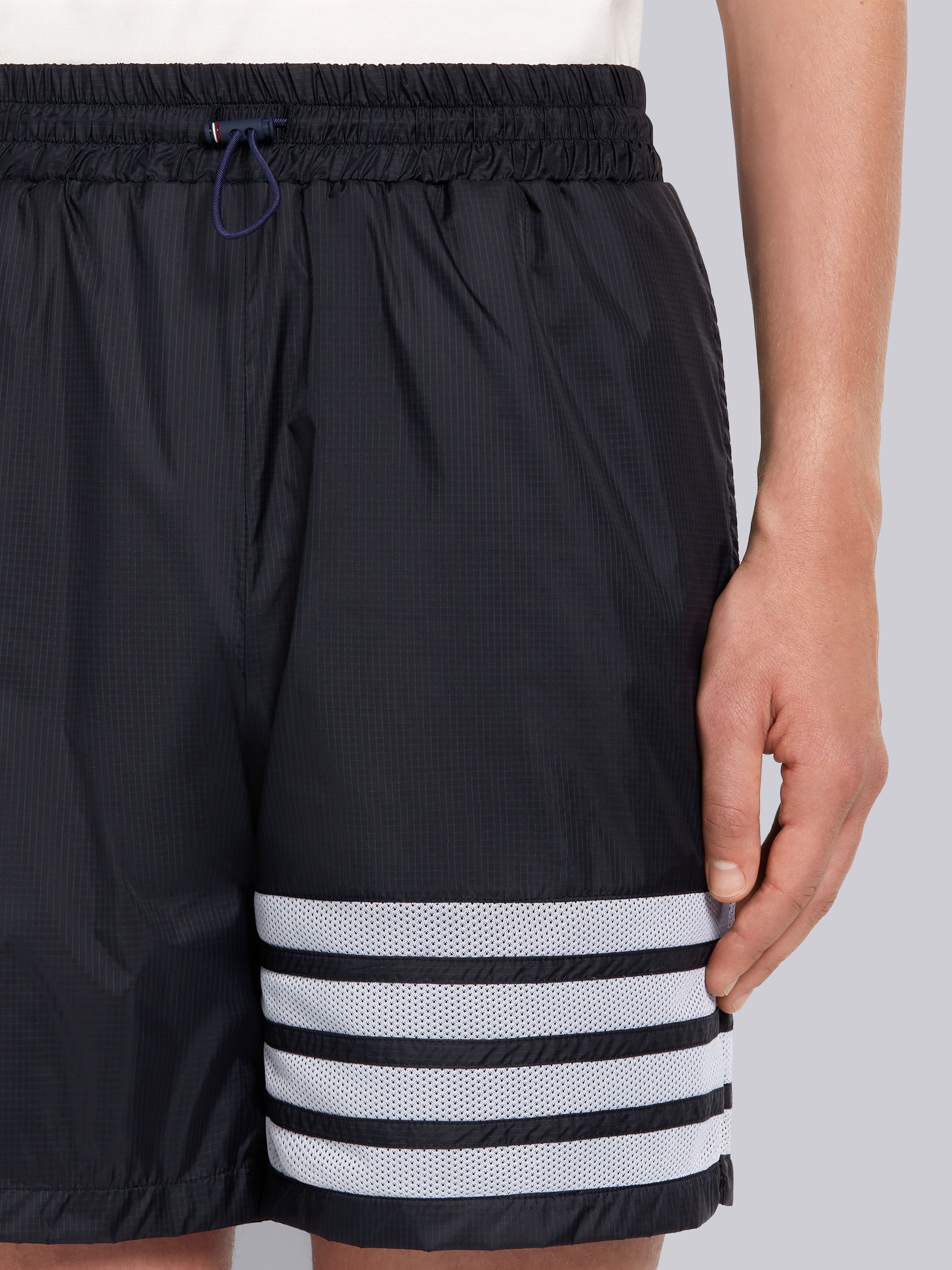 Navy Sheer Ripstop Mid Thigh 4-Bar Shorts - 5