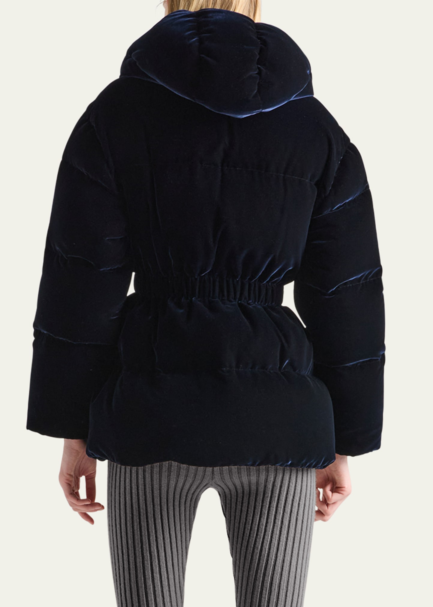 Cinched Velvet Puffer Jacket - 3