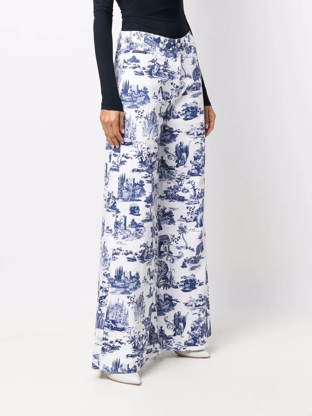 all-over logo print wide-leg jeans - 3