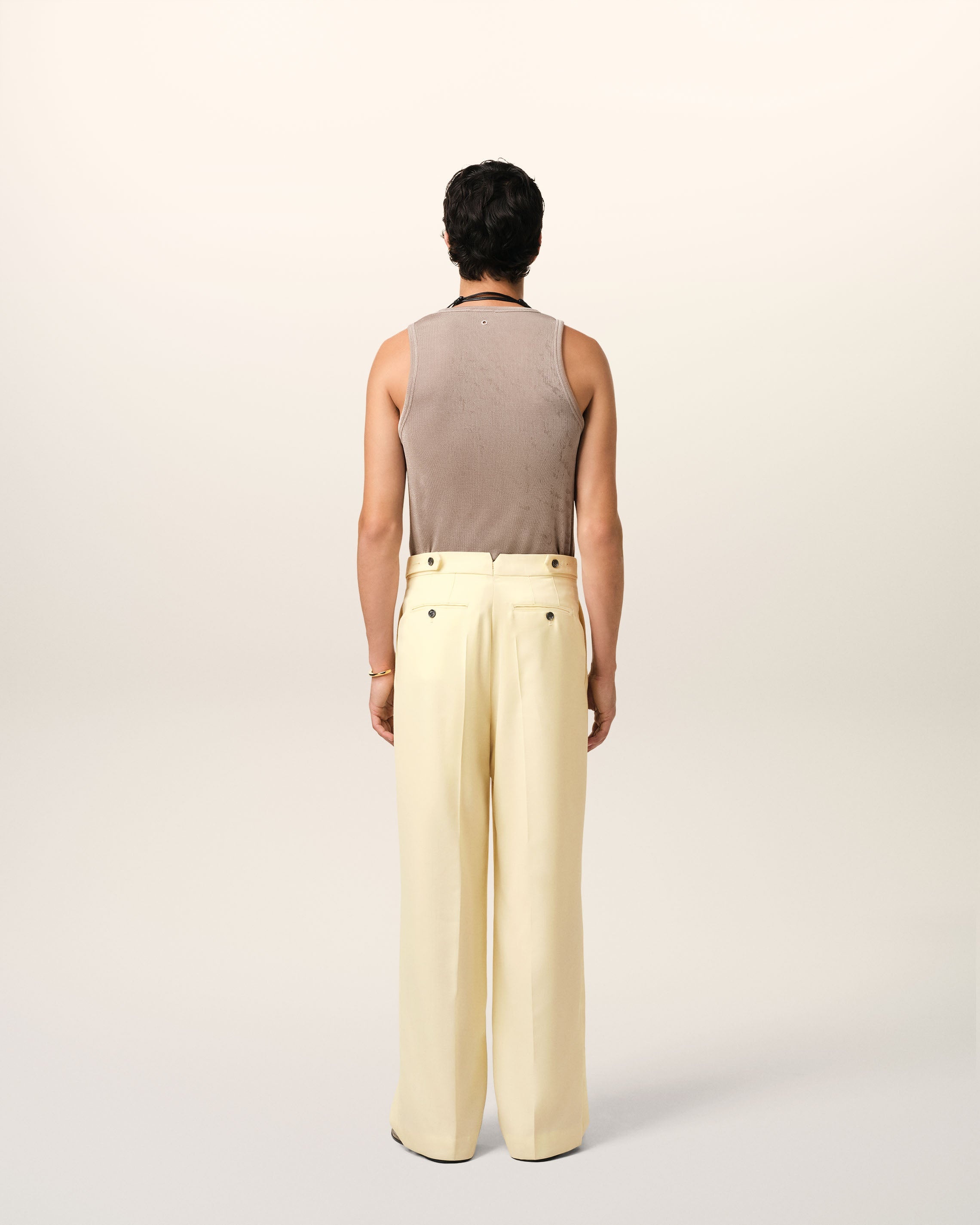 YELLOW WOOL LARGE FIT TROUSERS - 4