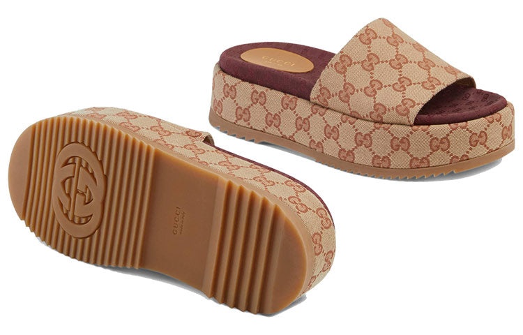 (WMNS) Gucci GG Slide Sandal 'Monogram - Beige Brick Red' 573018-KQW00-8366 - 5