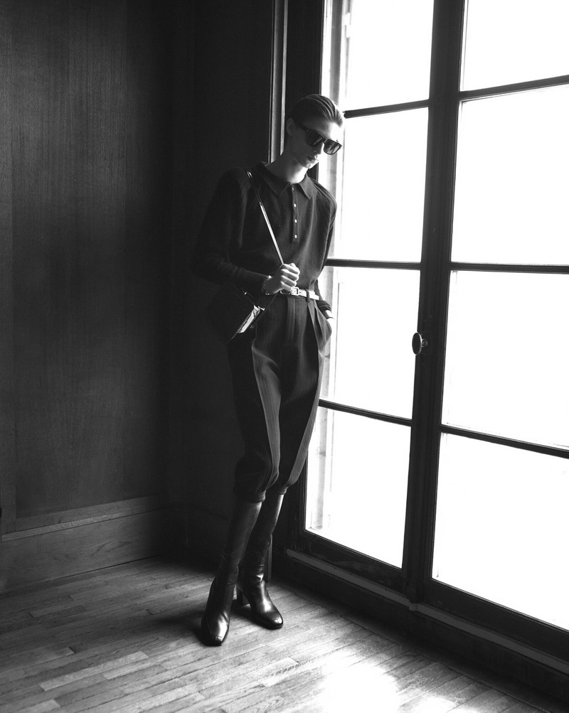 SAINT LAURENT long-sleeve polo shirt in cashmere outlook