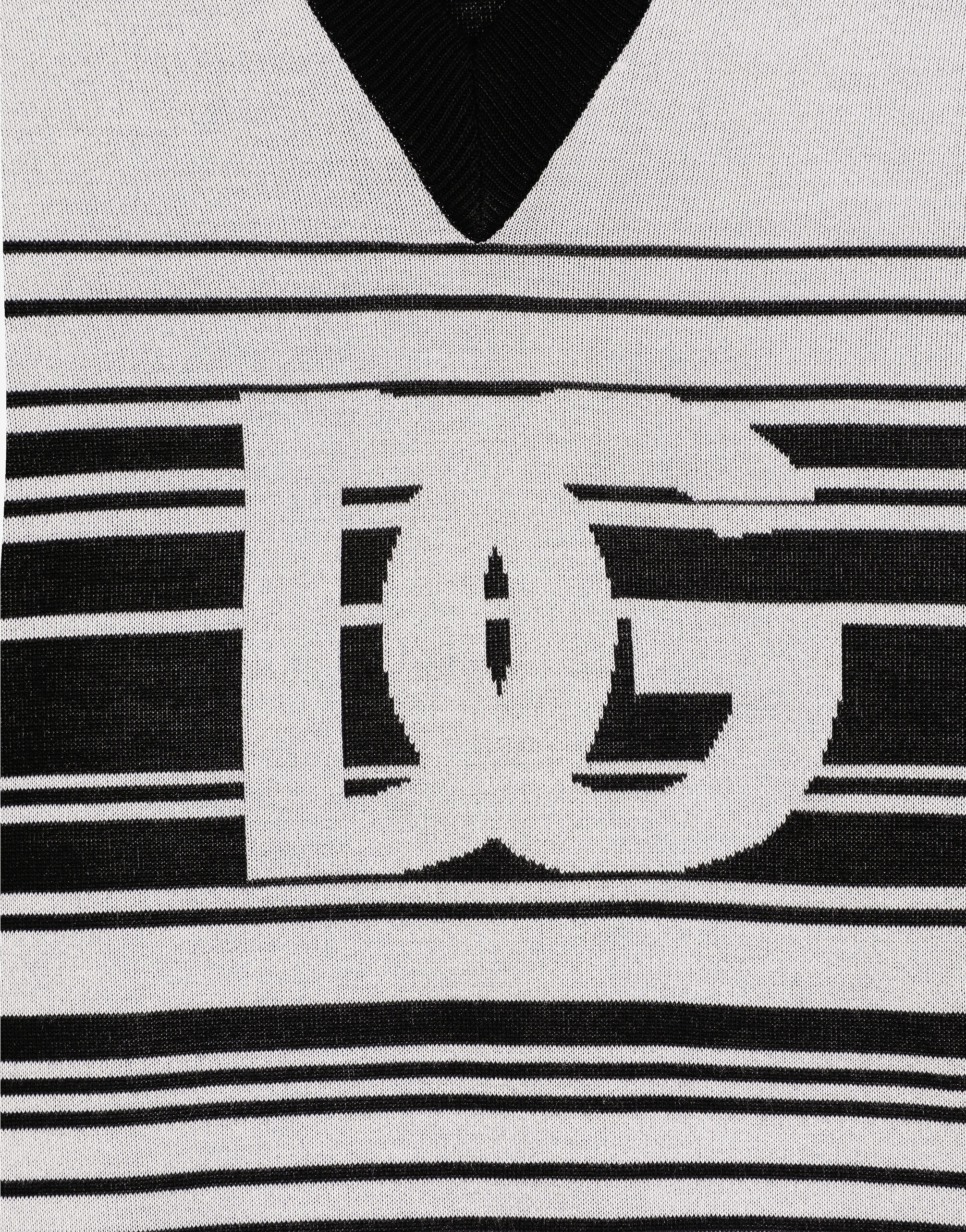 Silk jacquard V-neck polo-shirt with DG logo - 3
