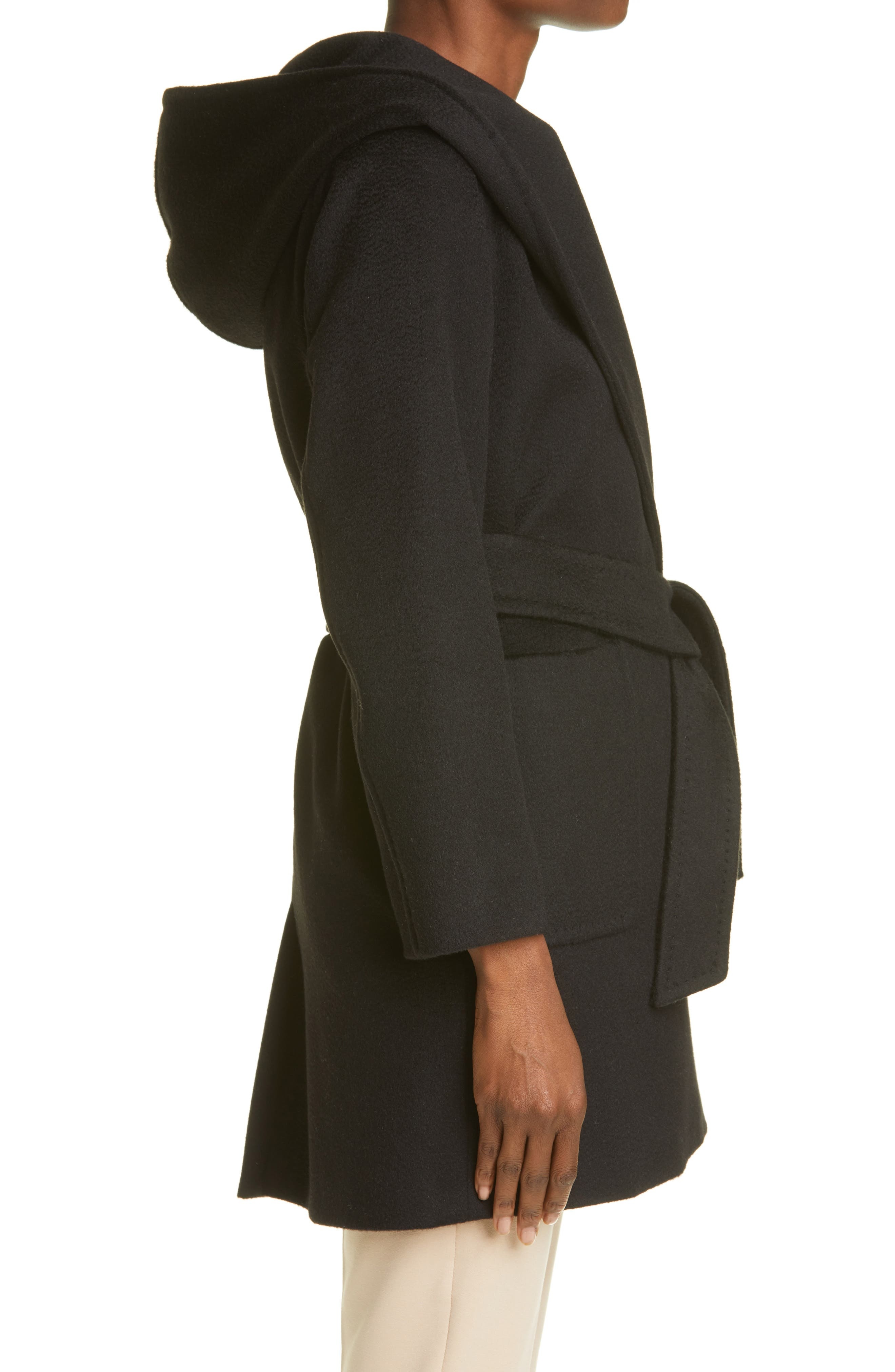 Max Mara Rialto Hooded Camel Hair Coat in Black at Nordstrom - 3