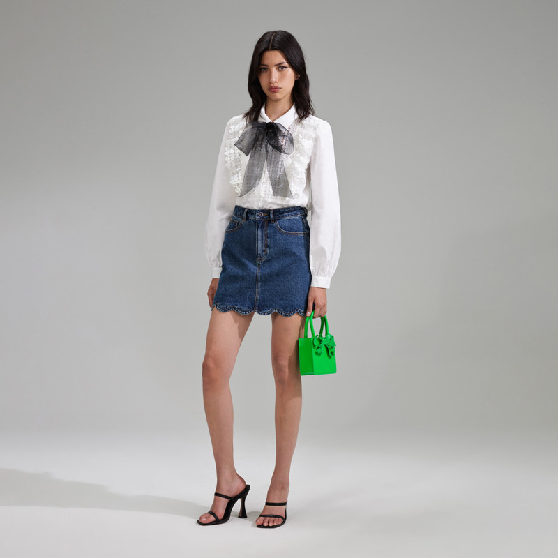 White Lace Bib Cotton Shirt 2