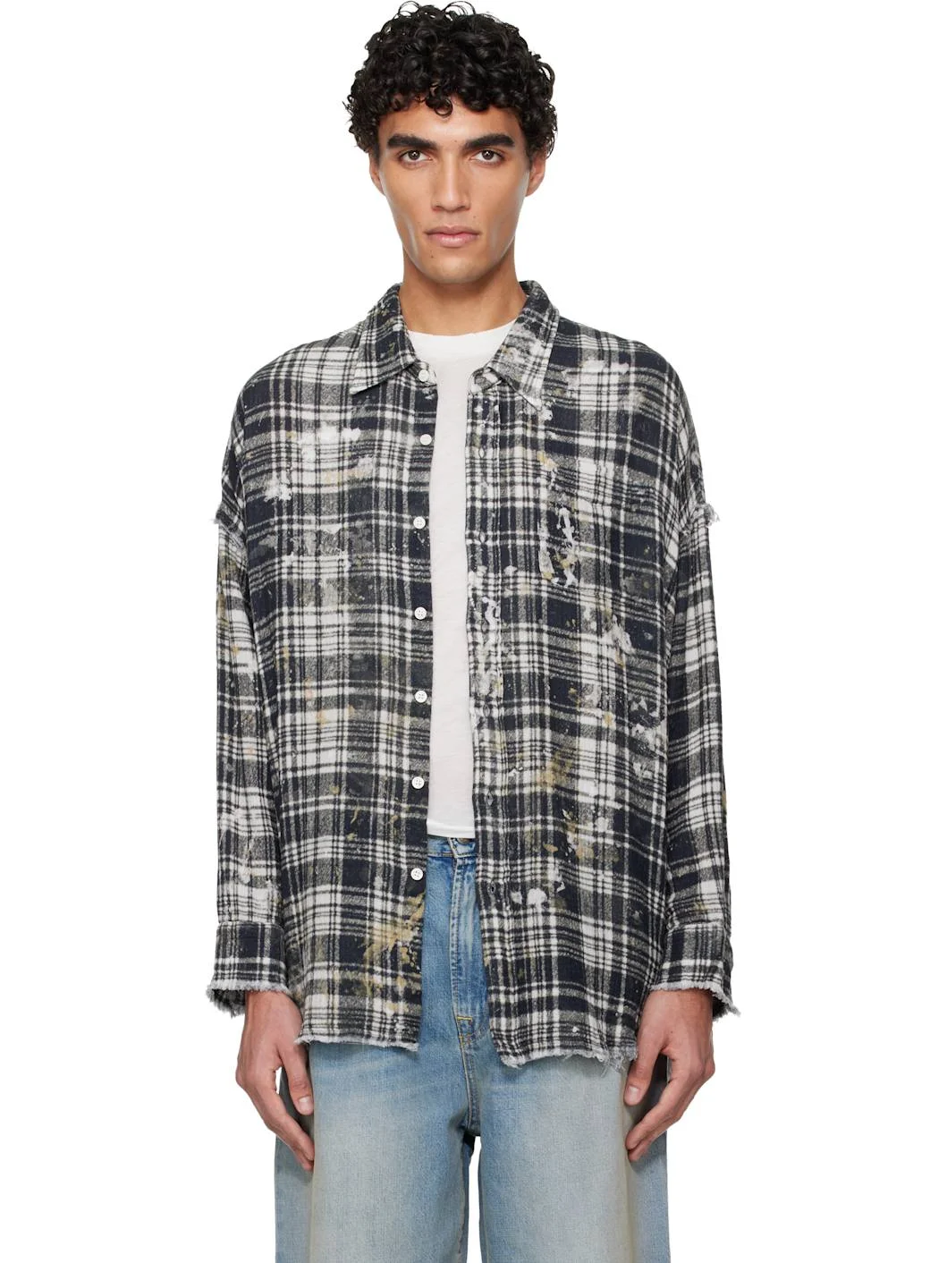 Black Shredded Seam Drop Neck Shirt - 1