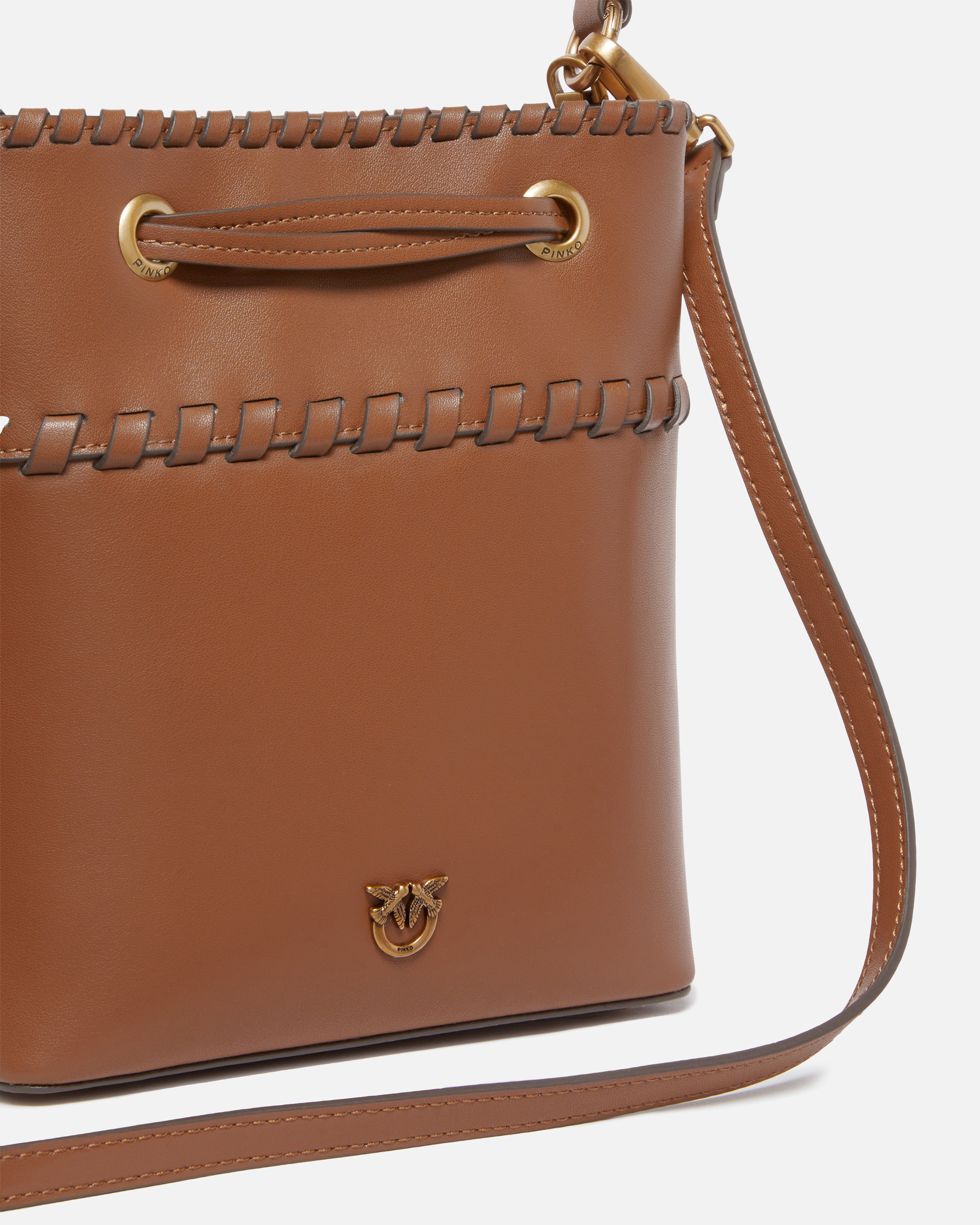 SMALL LEATHER BUCKET BAG WITH THREADED DETAILING - 3