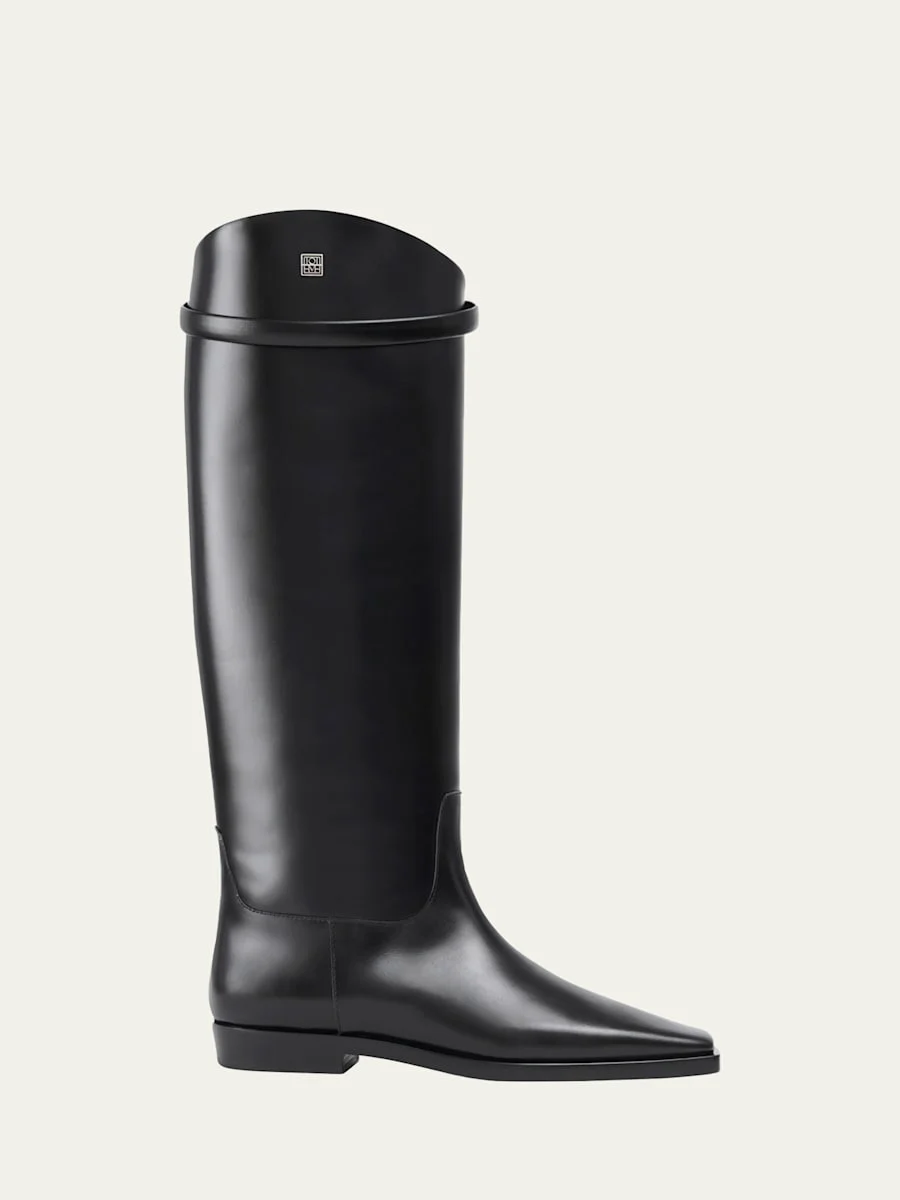 Square-Toe Leather Riding Boots - 1
